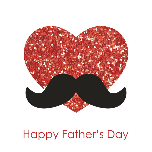 可爱的父亲节贺卡，就像一颗长着小胡子的闪闪发光的心图片下载