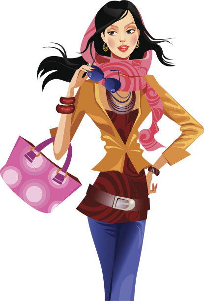 穿着粉红色围巾的时尚女孩素材图片