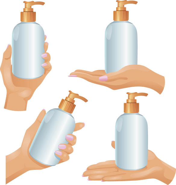 双手和化妆品瓶在他们的白色背景图片下载