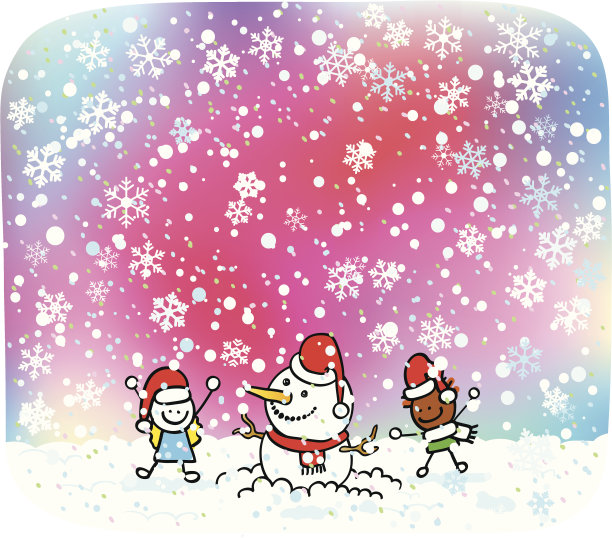 圣诞老人装扮雪人和孩子们玩卡通插图图片下载