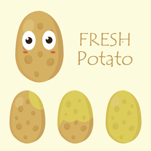 可爱的土豆卡通人物。生土豆。平面向量。孤立的图片下载