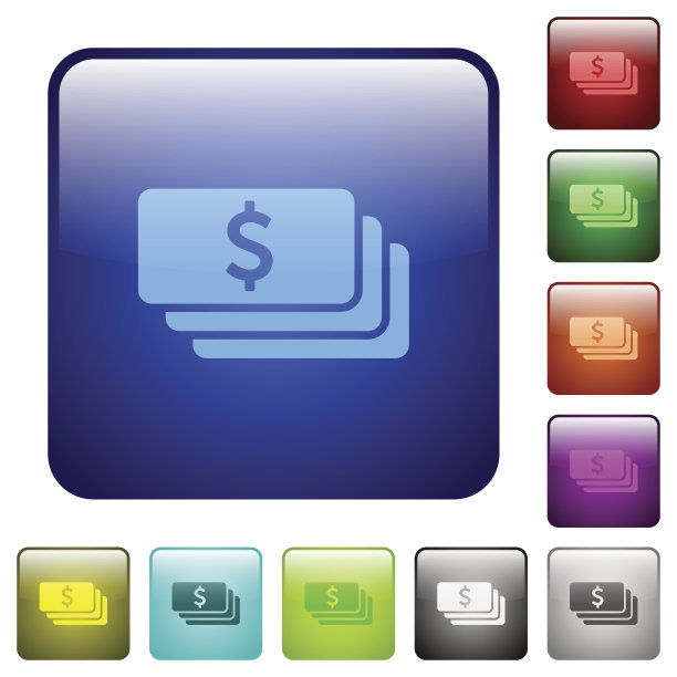 彩色美元钞票方形按钮图片下载