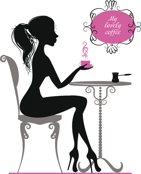 一个喝咖啡的女孩的剪影图片下载