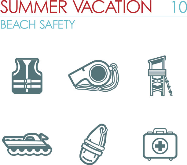 救生员海滩安全图标集。夏天。假期图片下载