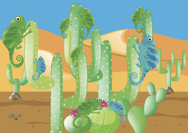 沙漠里的蜥蜴和仙人掌图片下载