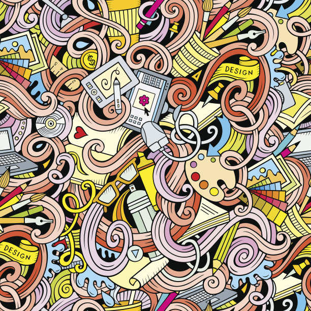 卡通手绘涂鸦主题无缝图案设计图片下载