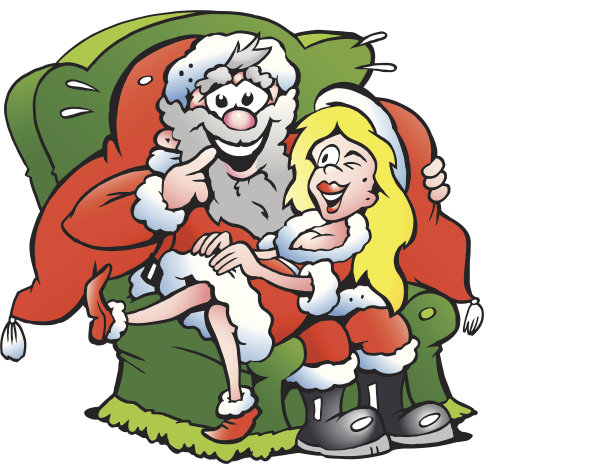 圣诞老人和可爱的圣诞女孩坐在一起的插图图片下载