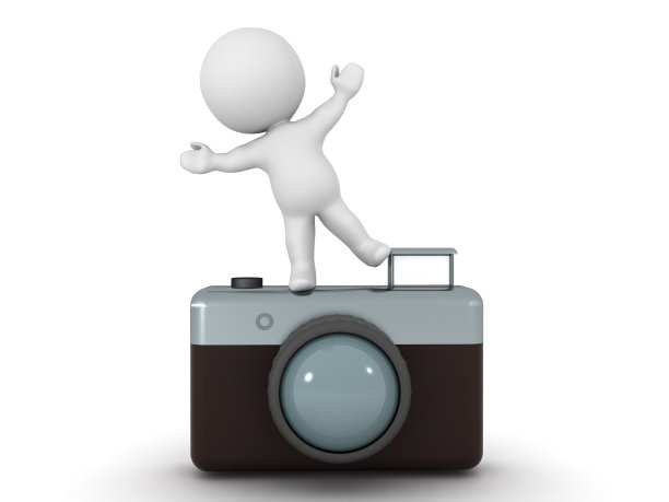 3D人物站在一条腿上的复古相机图片下载