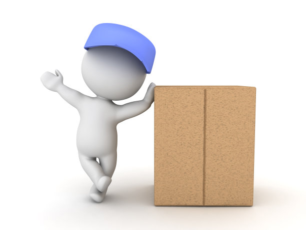 3D字符靠在纸板箱包装图片下载