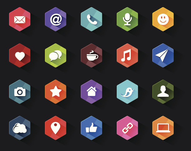 黑色背景的扁平社交媒体图标图片下载