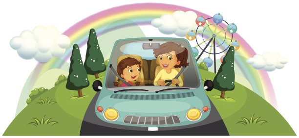 妈妈和女儿一起开车图片下载