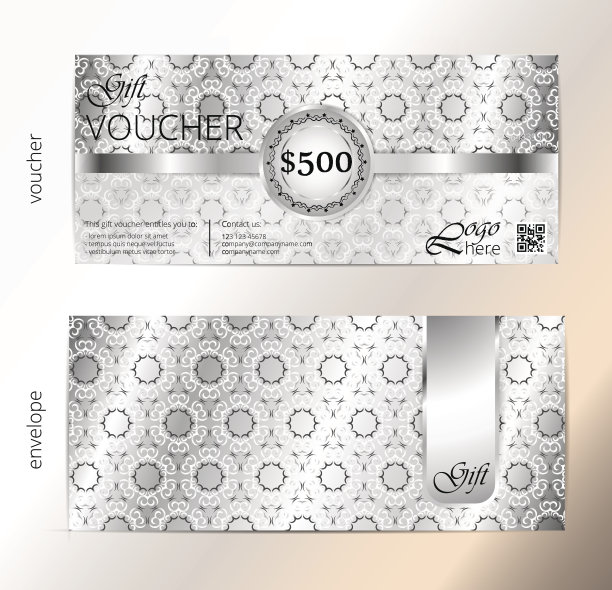 代金券和信封套，礼品证书，豪华优惠券模板。图片下载