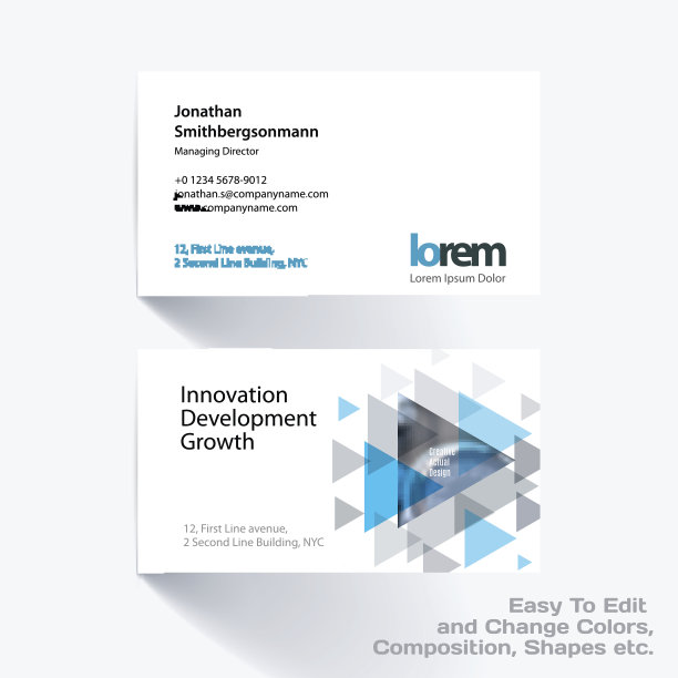 矢量名片模板与彩色三角形，几何图片下载