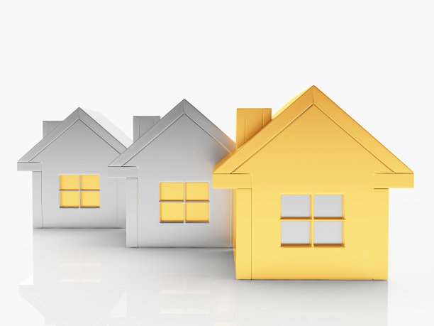 三个金色和银色的房子图标图片下载