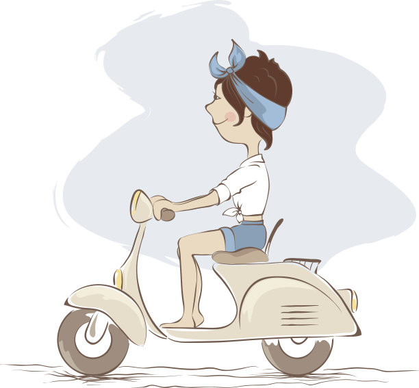 女孩踏板车图片下载