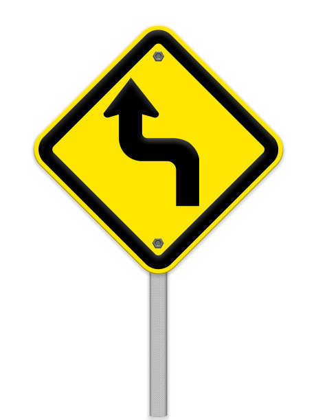 前方弯道交通标志，系列的一部分。图片下载