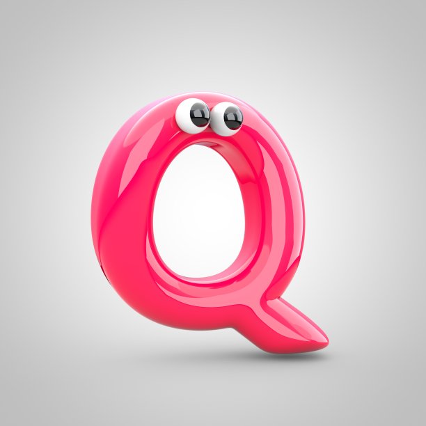 有趣的粉红色大写字母Q有眼睛图片下载