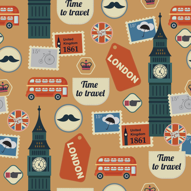 复古的英国无缝模式与大本钟图片下载
