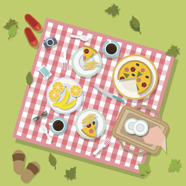 在公园野餐平面插图图片下载