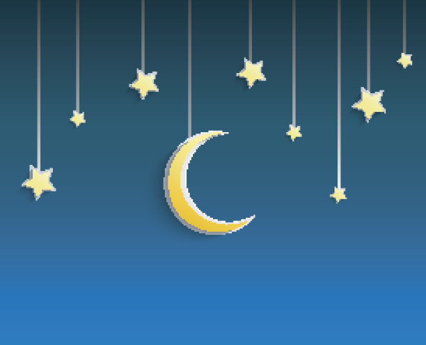 星星和新月挂着绳子素材图片