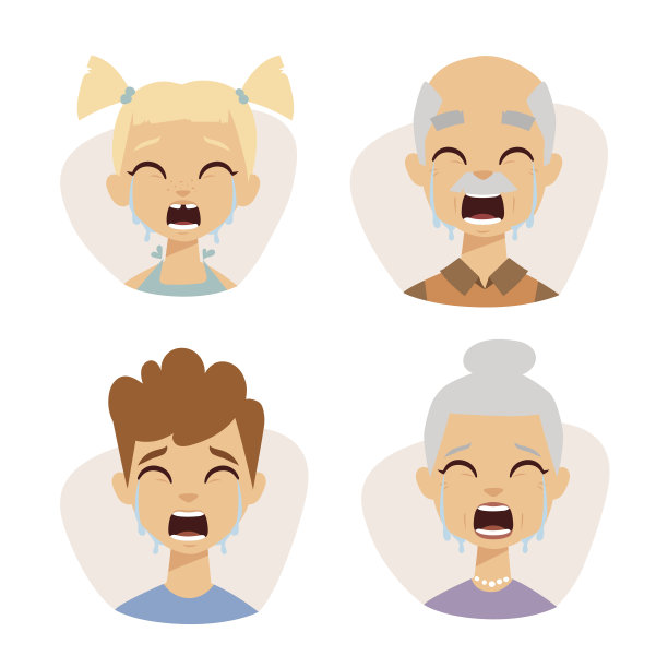 向量设置哭的表情，人的脸，恐惧，震惊，惊喜，头像人物插图图片下载