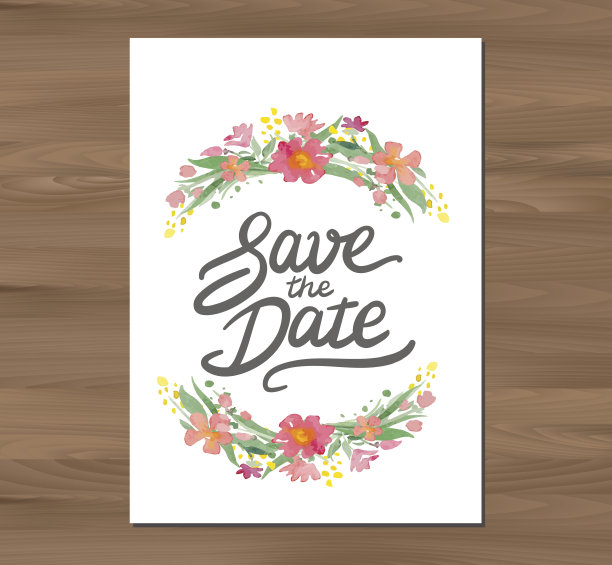 矢量婚礼邀请与水彩花图片下载