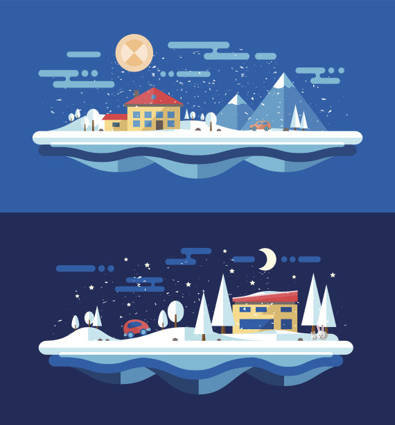 平面设计城市冬季景观构成插图图片下载