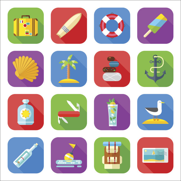 暑期图标设置在一个平面设计图片下载