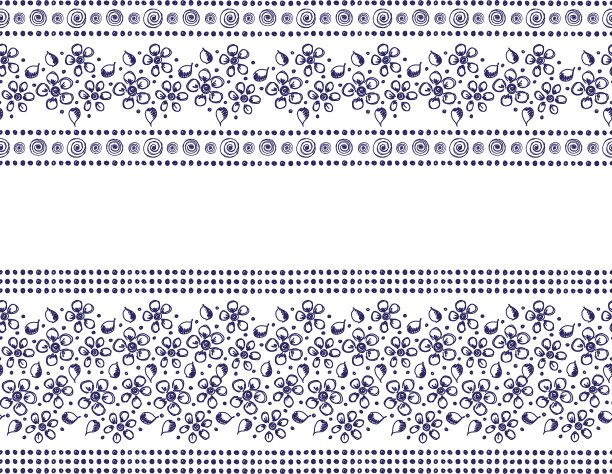 套无缝矢量手绘花卉图案，无穷无尽的边框，框架与花，叶。装饰图形线条图插图。印刷包装，背景，织物，纺织品，表面图片下载