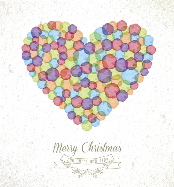 圣诞快乐水彩心插图卡图片下载