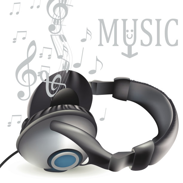带有耳机和音符的音乐矢量背景设计图片下载