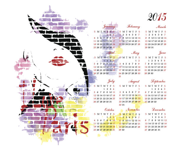 日历与时尚女孩。图片下载