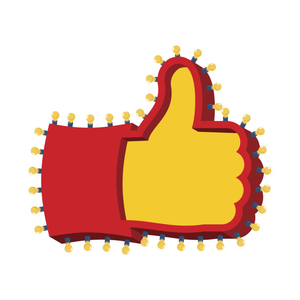 在发光的灯光下竖起大拇指。像符号的复古板手与灯泡。的方向指针。闪烁的灯光表示赞同图片下载