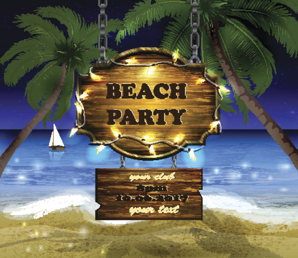 夏季木制标志在热带海滩的背景图片下载