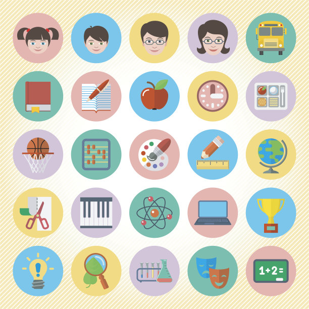 25个颜色柔和的学校图标图片下载