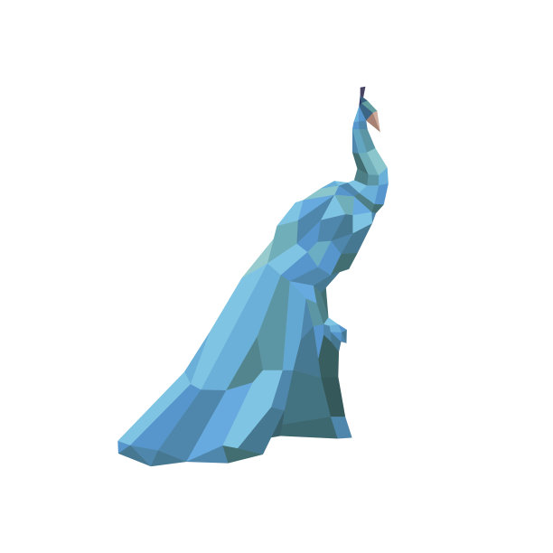 蓝色孔雀多面体设计风格现代插图鸟标志图片下载
