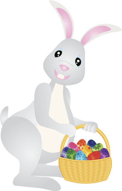 复活节兔子与鸡蛋篮子矢量插图图片下载