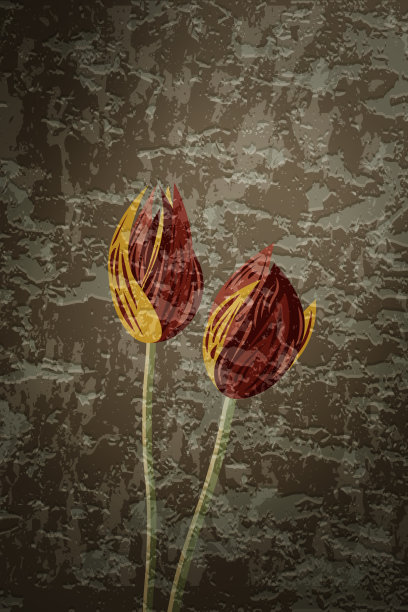 郁金香。涂鸦插图在棕色垃圾背景，电脑图形。图片下载