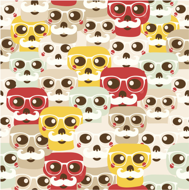 无缝图案和有趣的头骨。图片下载