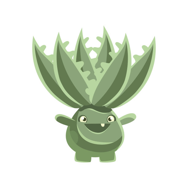 开心微笑的仙人掌表情。卡通情感人物矢量插画图片下载