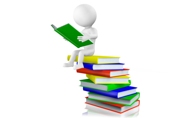 3D男人在一堆书上阅读图片下载