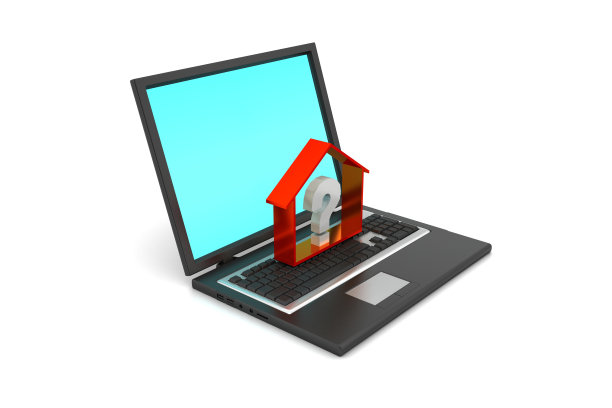 在笔记本电脑上有问号的房地产业务图片下载