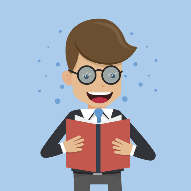 西装革履的商人戴眼镜读书。概念商业矢量插图平面风格。图片下载