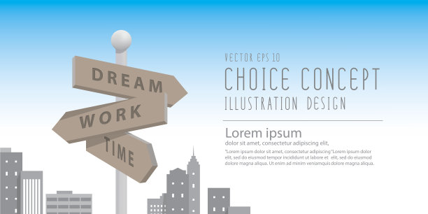 大城市的横幅路标用建筑隐喻决定。图片下载