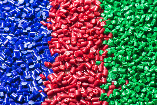 蓝色，绿色和红色的聚合物颗粒图片下载