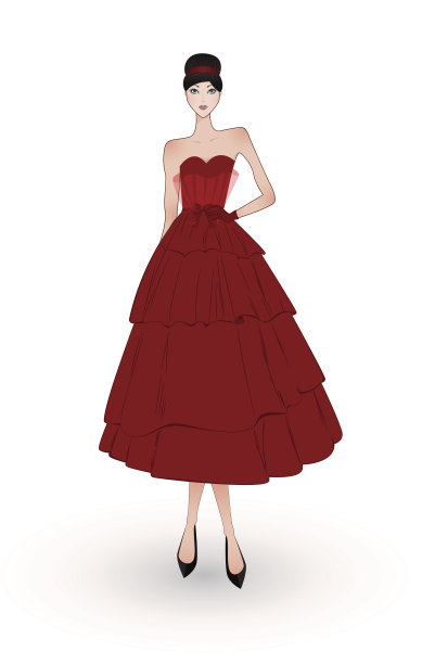 穿着红色晚礼服的时尚女孩图片下载