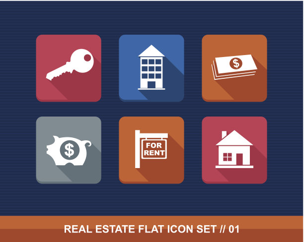 彩色房地产业务元素平面图标设置EPS10文件。图片下载