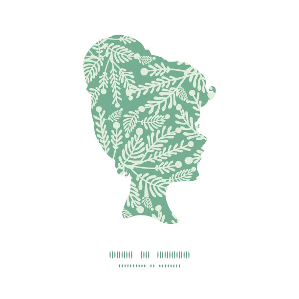 向量翠绿色植物女孩肖像剪影图案框架图片下载