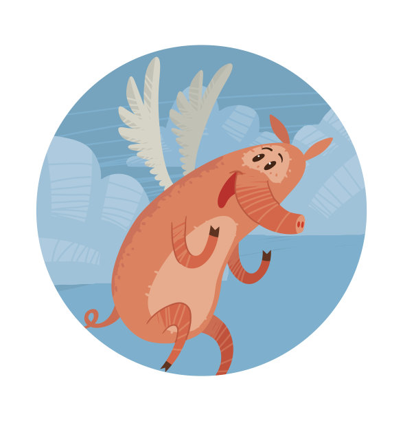 圆圆的蓝色天框，滑稽的粉红色小猪喜气洋洋图片下载