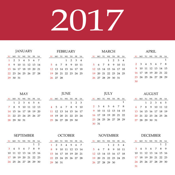 2017年日历。矢量设计文具模板。图片下载